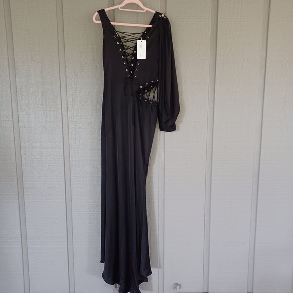Di Petsa Siren One Sleeve Dress Size M Women Whimsigoth In Black Lace Up Stretch - Picture 2 of 16